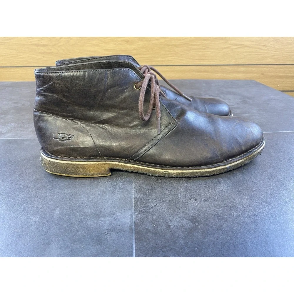 UGG Men's Leighton Chukka Lace Up Brown Leather Boot Size 13